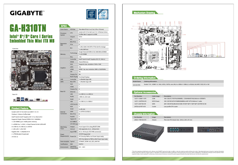 Página 1 del manual Ficha técnica Gigabyte GA-H310TN