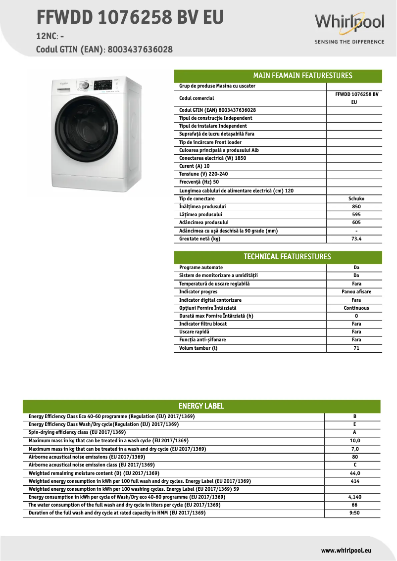 Imagen de la primera página del manual del dispositivo FFWDD 1076258 BV EU