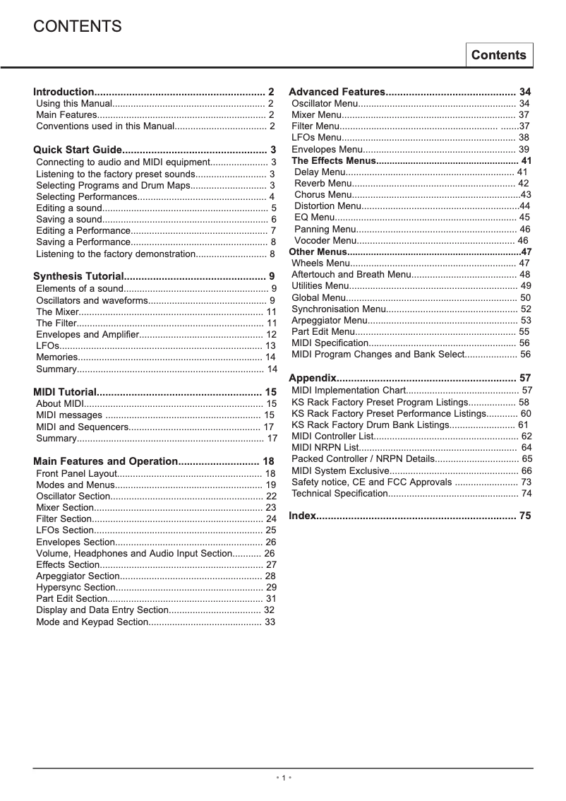 Page n°1 - Manuel utilisateur Novation KS Rack