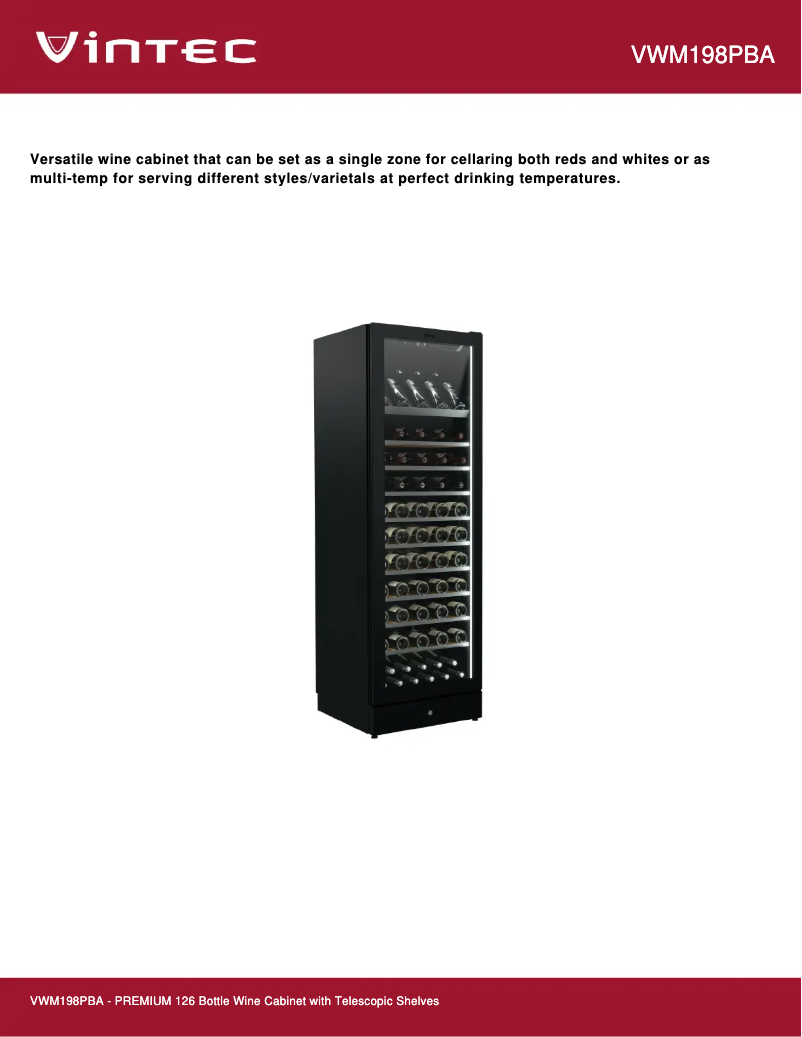 Page 1 de la notice Fiche technique Vintec VWM198PBA