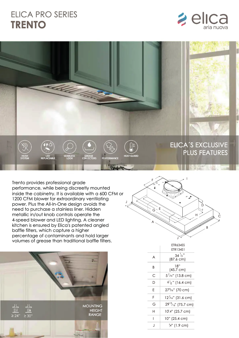 Page 1 de la notice Fiche technique Elica Trento PRF0140694A
