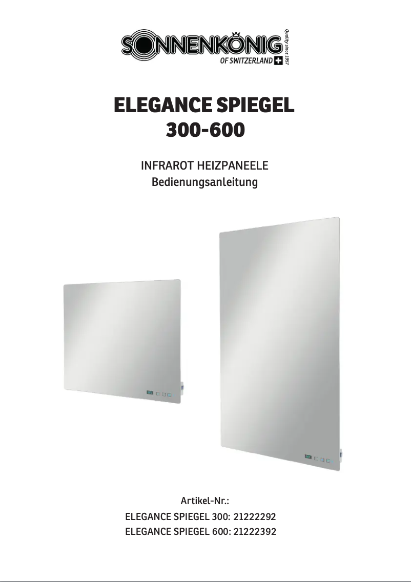 Image de la première page du manuel de l'appareil Elegance Spiegel 600