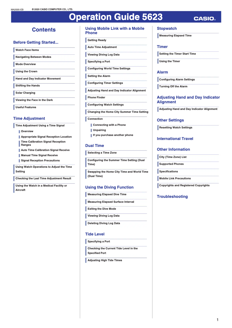 Image de la première page du manuel de l'appareil G-Shock GWF-A1000-1AER