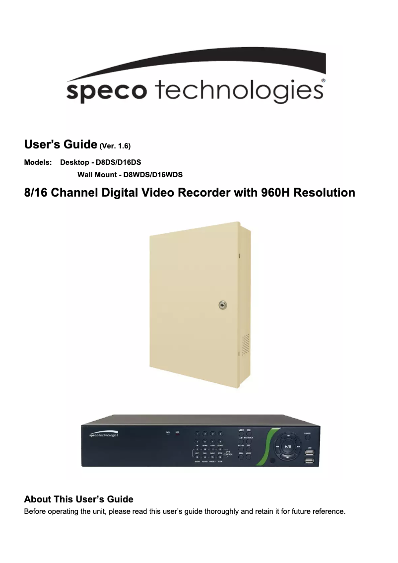 Página 1 del manual Manual de usuario Speco Technologies D8WDS