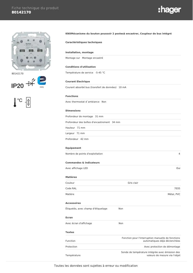 Image de la première page du manuel de l'appareil 80142170