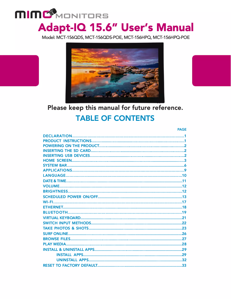 Page 1 de la notice Manuel utilisateur Mimo Monitors Adapt-IQV