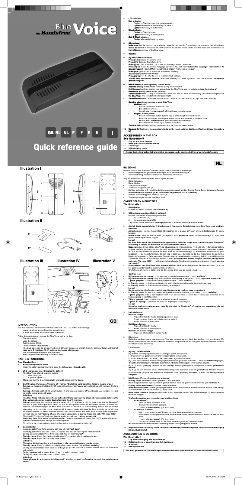 Page n°1 - Manuel utilisateur Mr. Handsfree Blue Voice