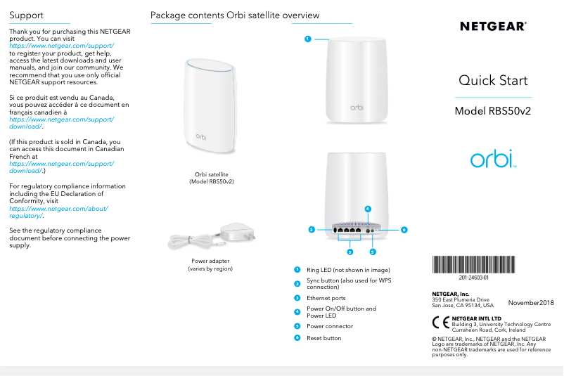 Page 1 de la notice Guide de démarrage rapide Netgear Orbi RBS50