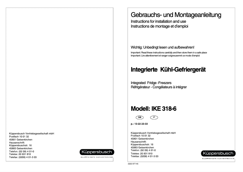 Page n°1 - Manuel utilisateur Küppersbusch IKE 318-6