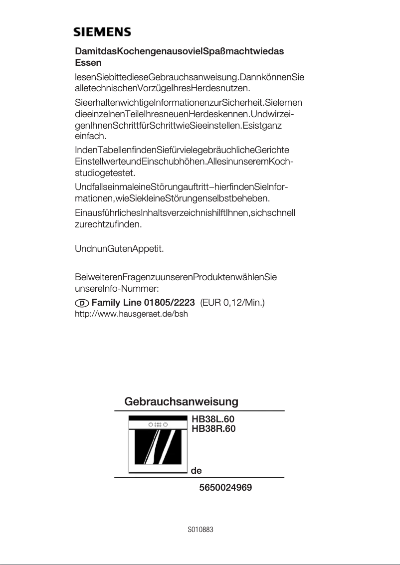 Page 1 de la notice Mode d'emploi Siemens HB38R560