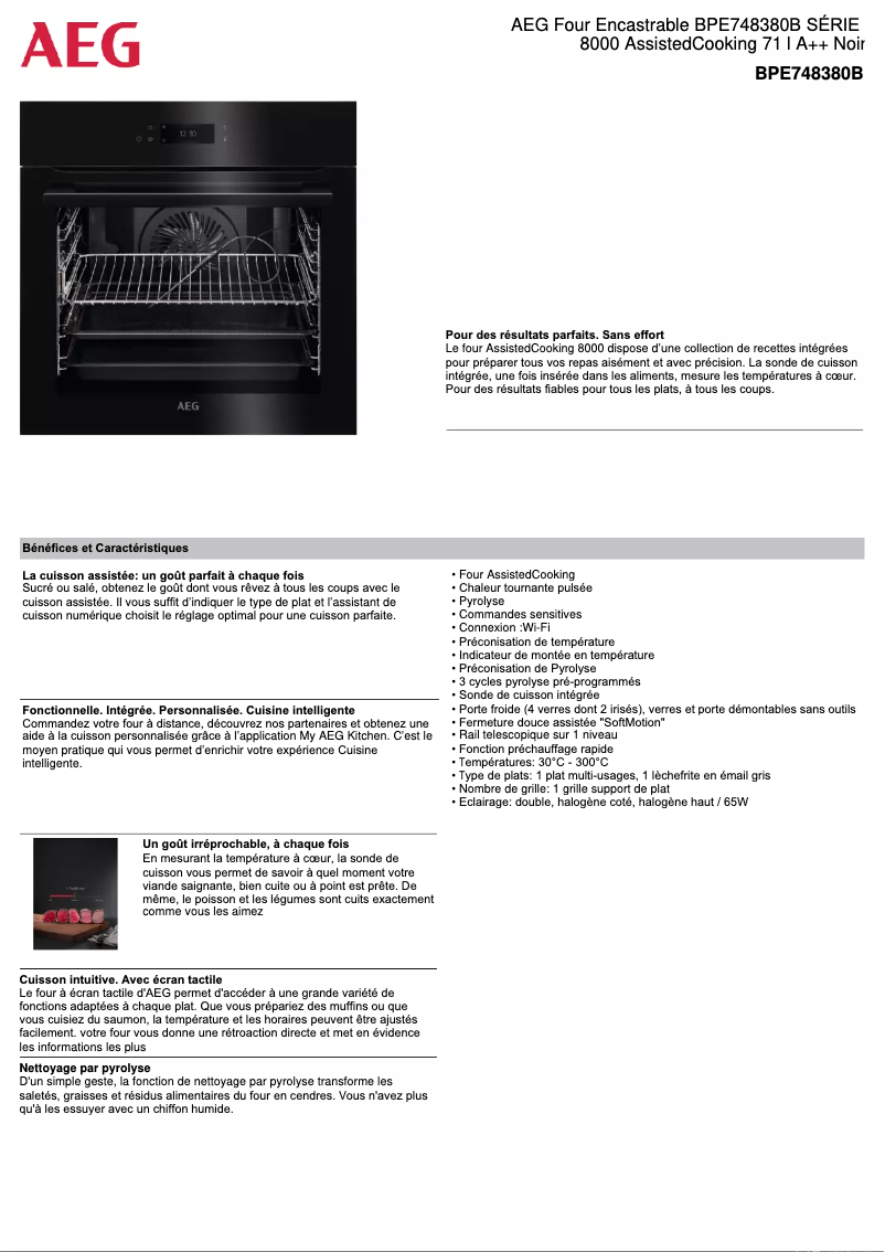 Page 1 de la notice Fiche technique AEG BPE748380B