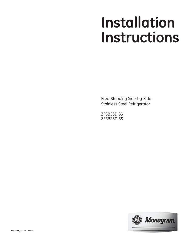 Page 1 de la notice Guide d'installation GE ZFSB23DXSS