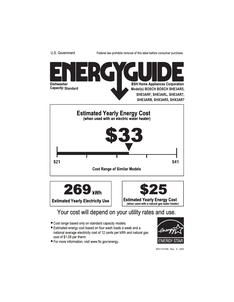 Page n°1 - Label énergétique Bosch Ascenta SHE3AR72UC