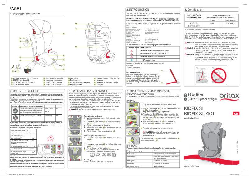 Page 1 of the manual User Manual Britax Kidfix SL SICT