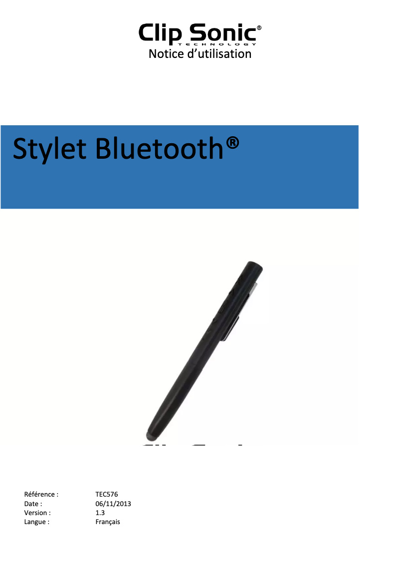 Page 1 de la notice Manuel utilisateur Clip Sonic TEC576