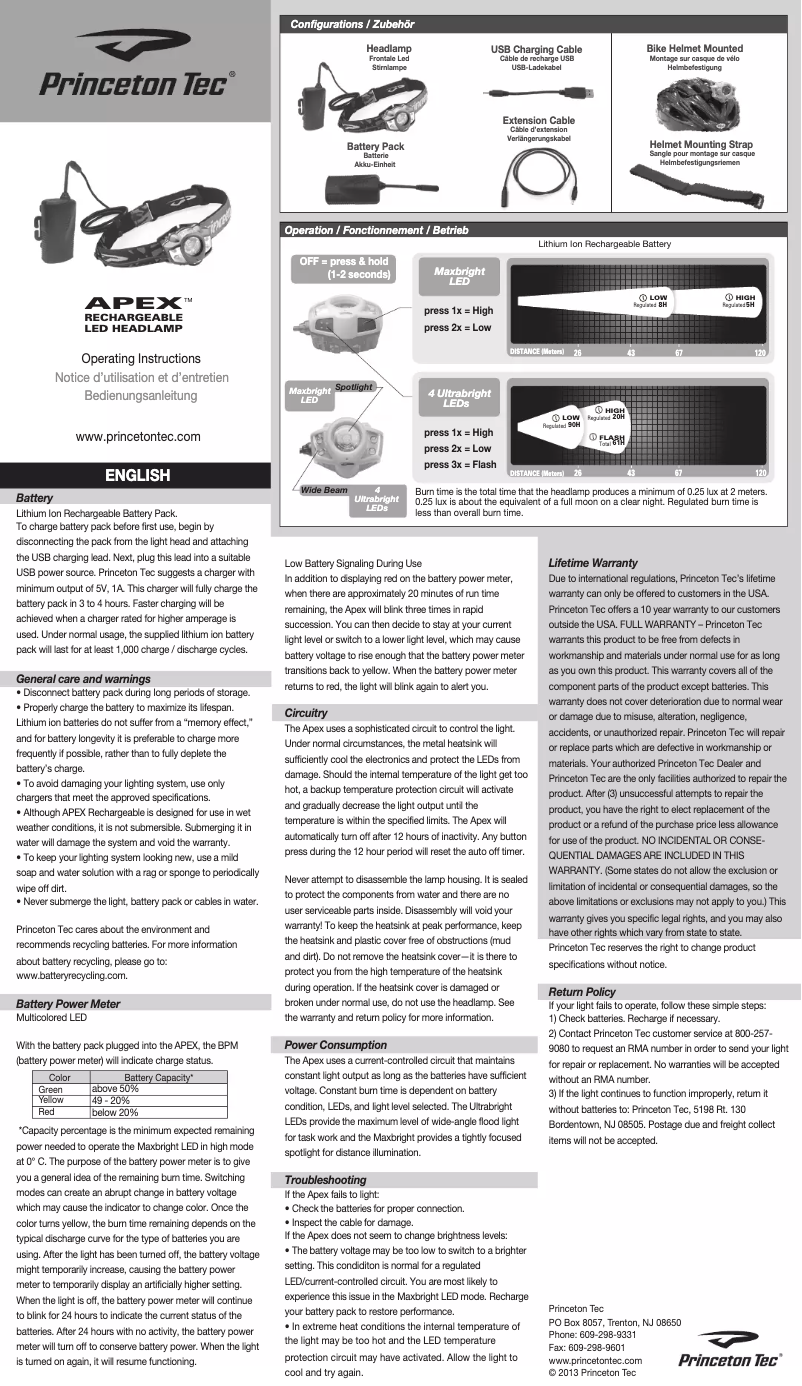 Image de la première page du manuel de l'appareil Apex Recharheable