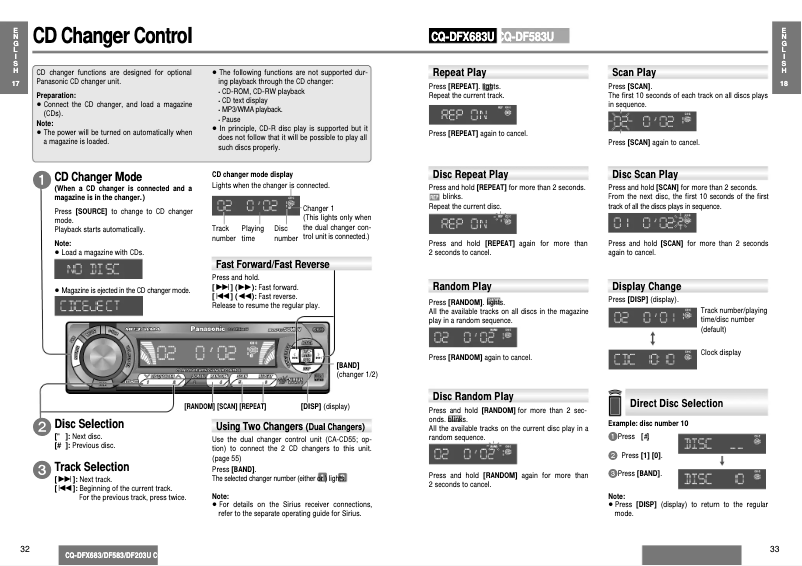 Page 1 de la notice Manuel utilisateur Panasonic CQ-DFX683U