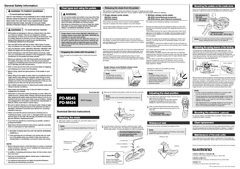 Página 1 del manual Manual de usuario Shimano PD-M424