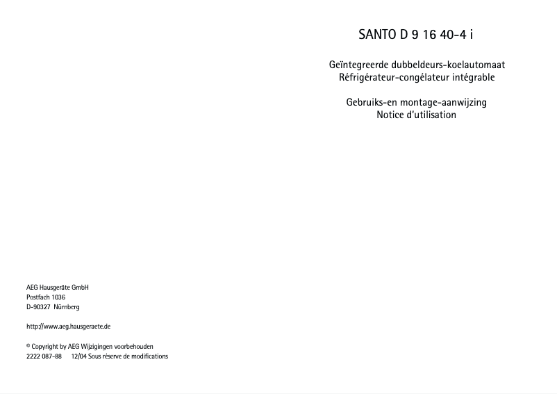 Page 1 de la notice Manuel utilisateur AEG Santo D 9 16 40-4 I