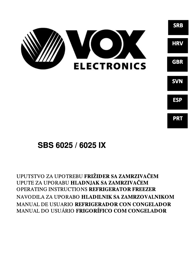 Page 1 de la notice Manuel utilisateur VOX SBS6025IX