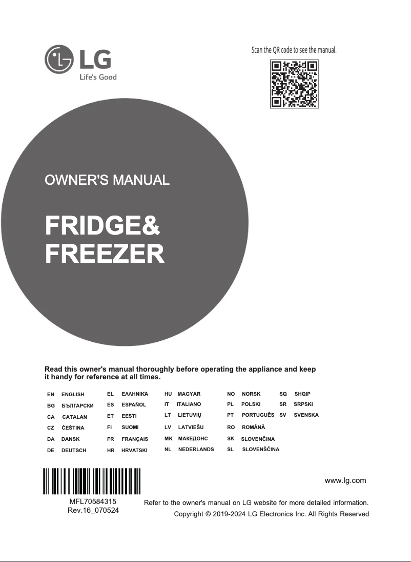 Page 1 de la notice Manuel utilisateur LG GBP62MCNAC