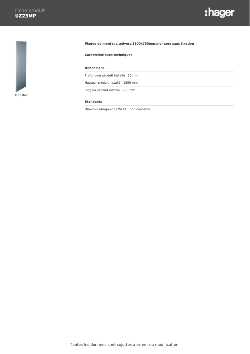 Page n°1 - Manuel utilisateur Hager UZ23MP