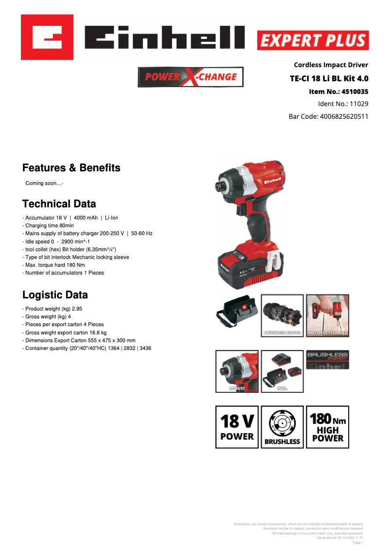 Page 1 de la notice Manuel utilisateur Einhell TE-CI 18 Li BL Kit 4.0