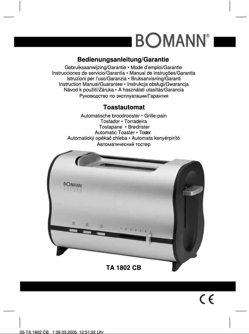 Page 1 de la notice Manuel utilisateur Bomann TA 1802 CB
