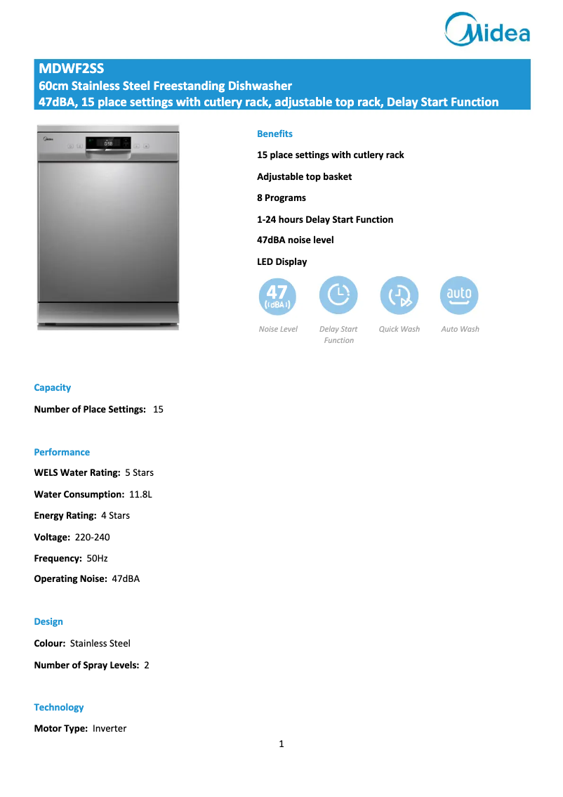 Image de la première page du manuel de l'appareil MDWF2SS