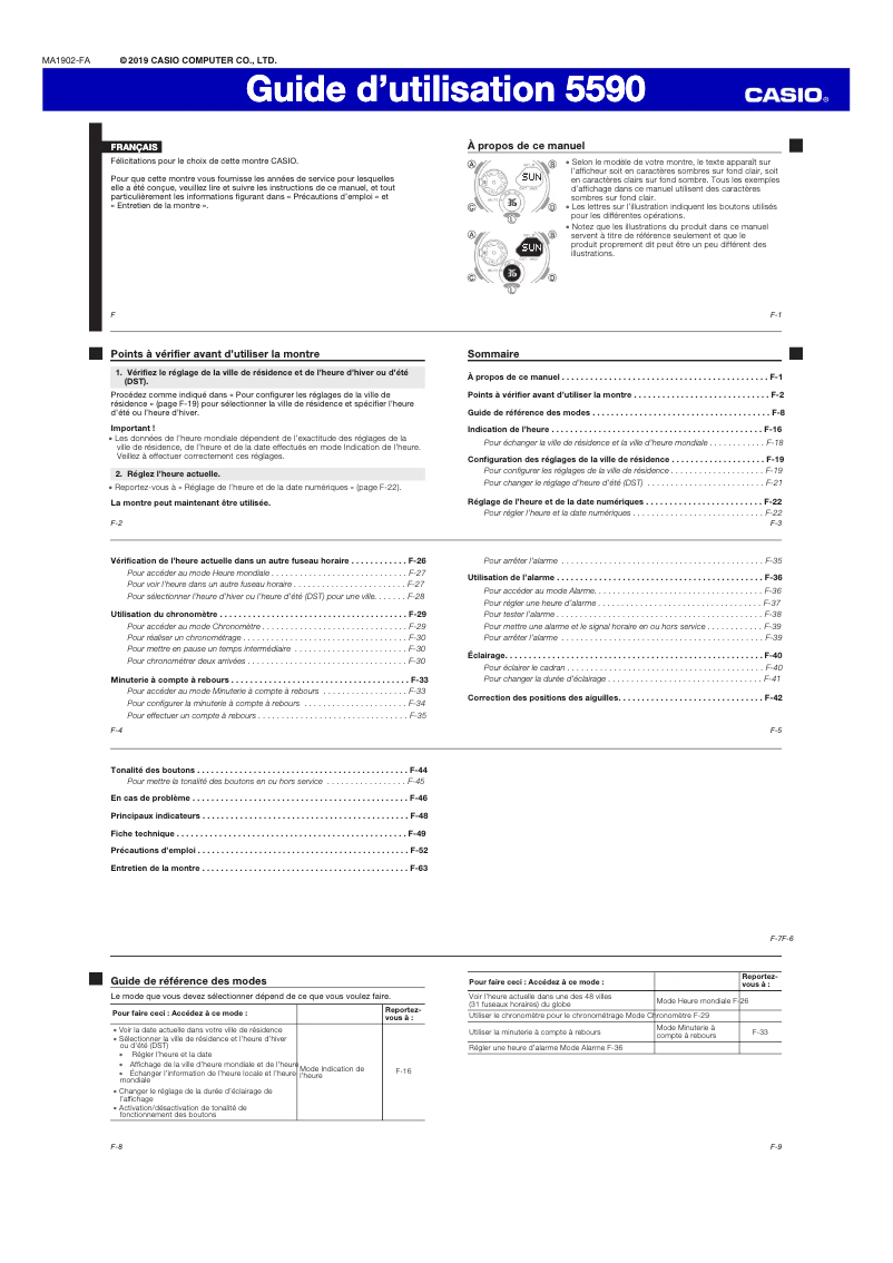 Page 1 de la notice Manuel utilisateur Casio G-Shock GA-2000