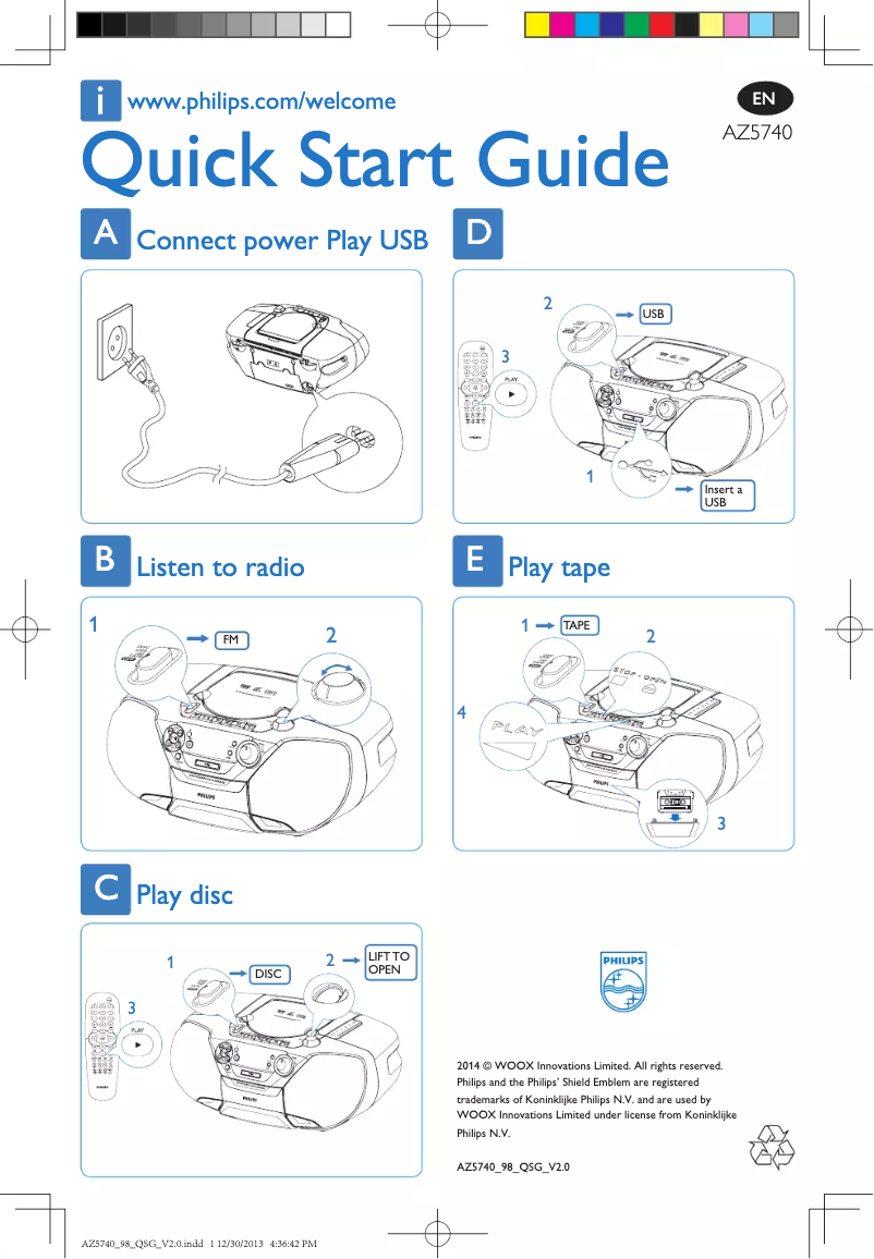 Page 1 de la notice Guide de démarrage rapide Philips AZ5740