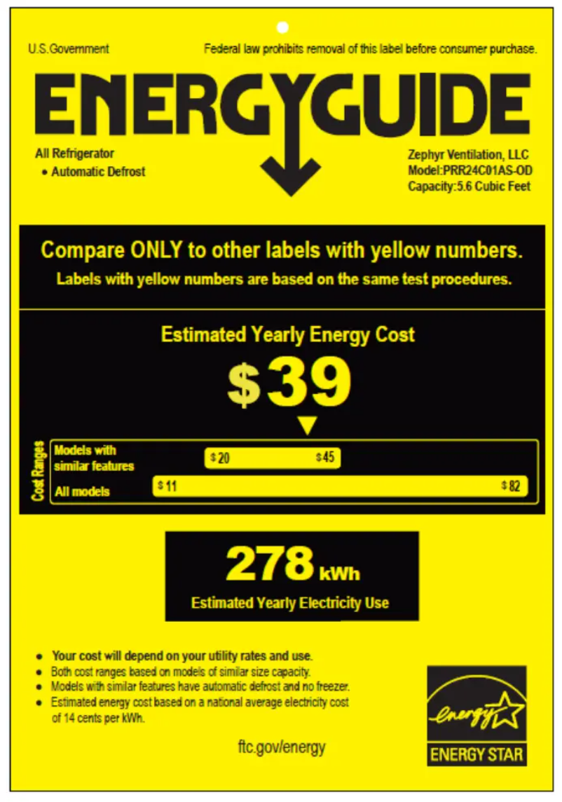 Page n°1 - Label énergétique Zephyr Presrv PRR24C01AS-OD