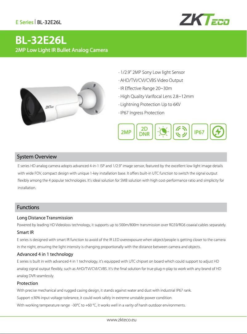 Page n°1 - Manuel utilisateur ZKTeco BL-32E26L