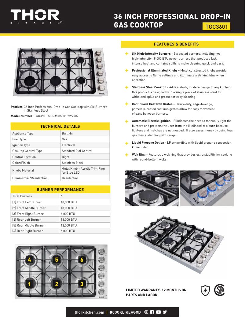 Página 1 del manual Ficha técnica Thor TGC3601