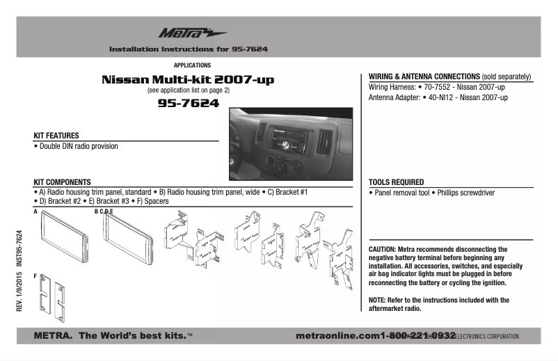 Page n°1 - Guide d'installation Metra 95-7624