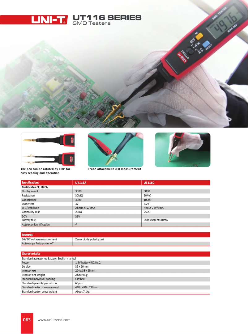 Page n°1 - Fiche technique Uni-T UT116C