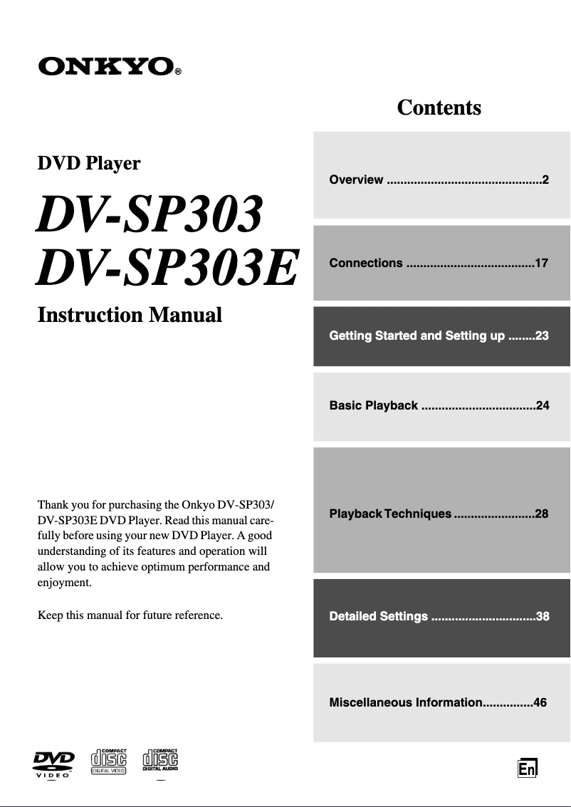 Page 1 de la notice Manuel utilisateur Onkyo DV-SP303