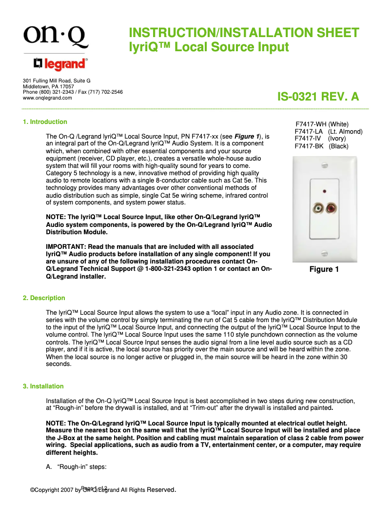 Page 1 de la notice Manuel utilisateur On-Q F7417WH