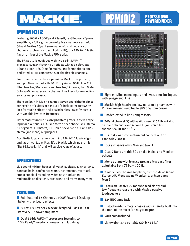 Page n°1 - Fiche technique Mackie PPM1012