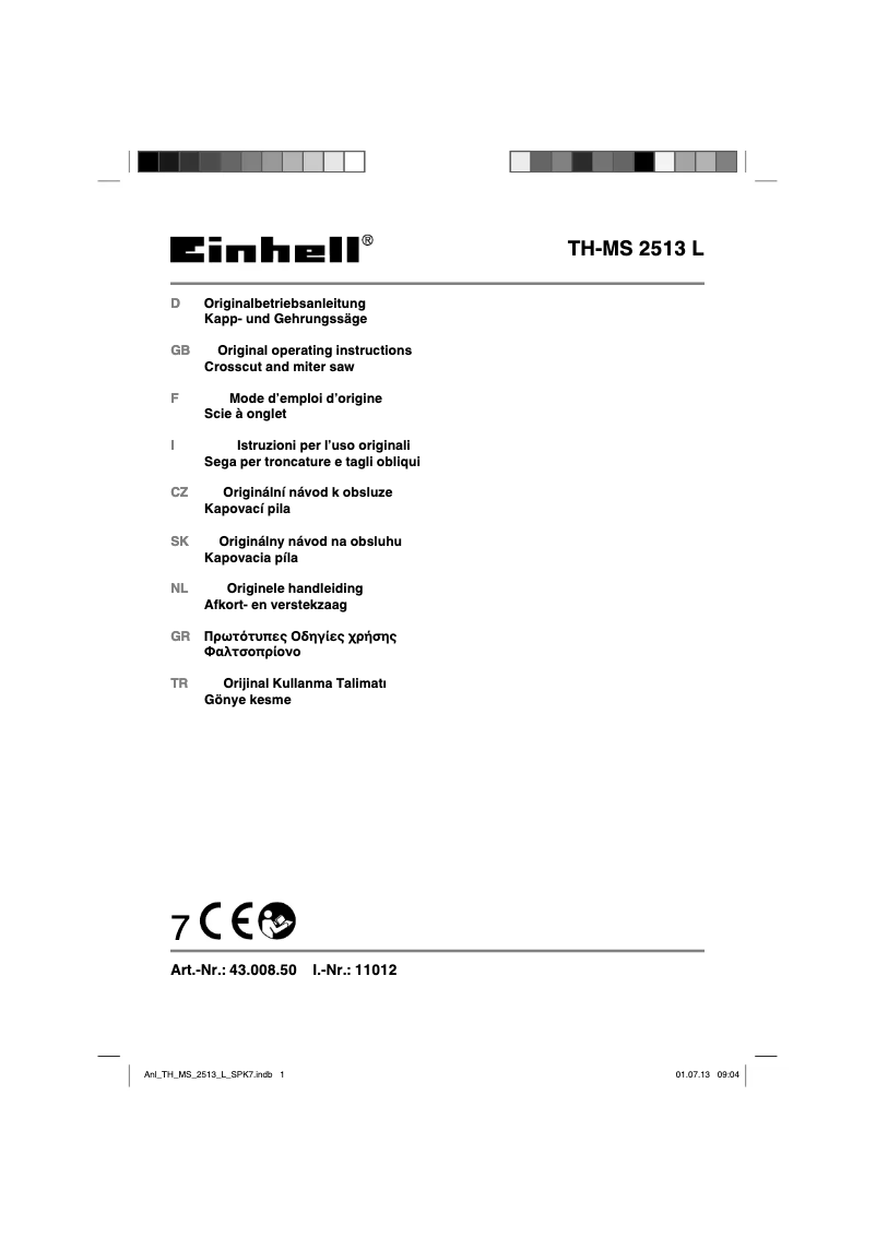 Page 1 de la notice Manuel utilisateur Einhell TC-MS 2513 L