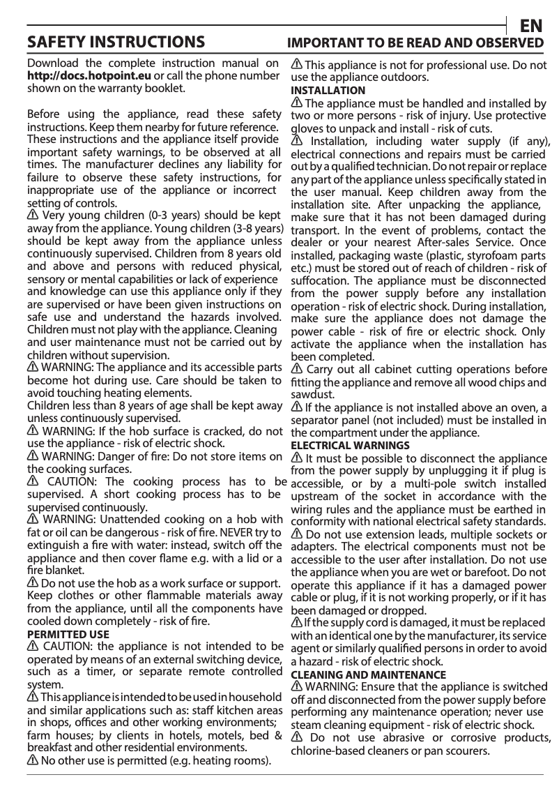 Page 1 de la notice Manuel utilisateur Hotpoint HR 636 A