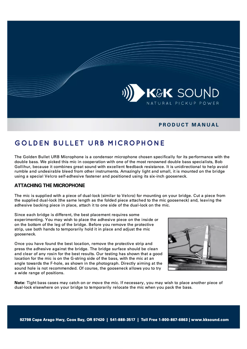 Page 1 de la notice Manuel utilisateur K&K Sound Golden Bullet URB