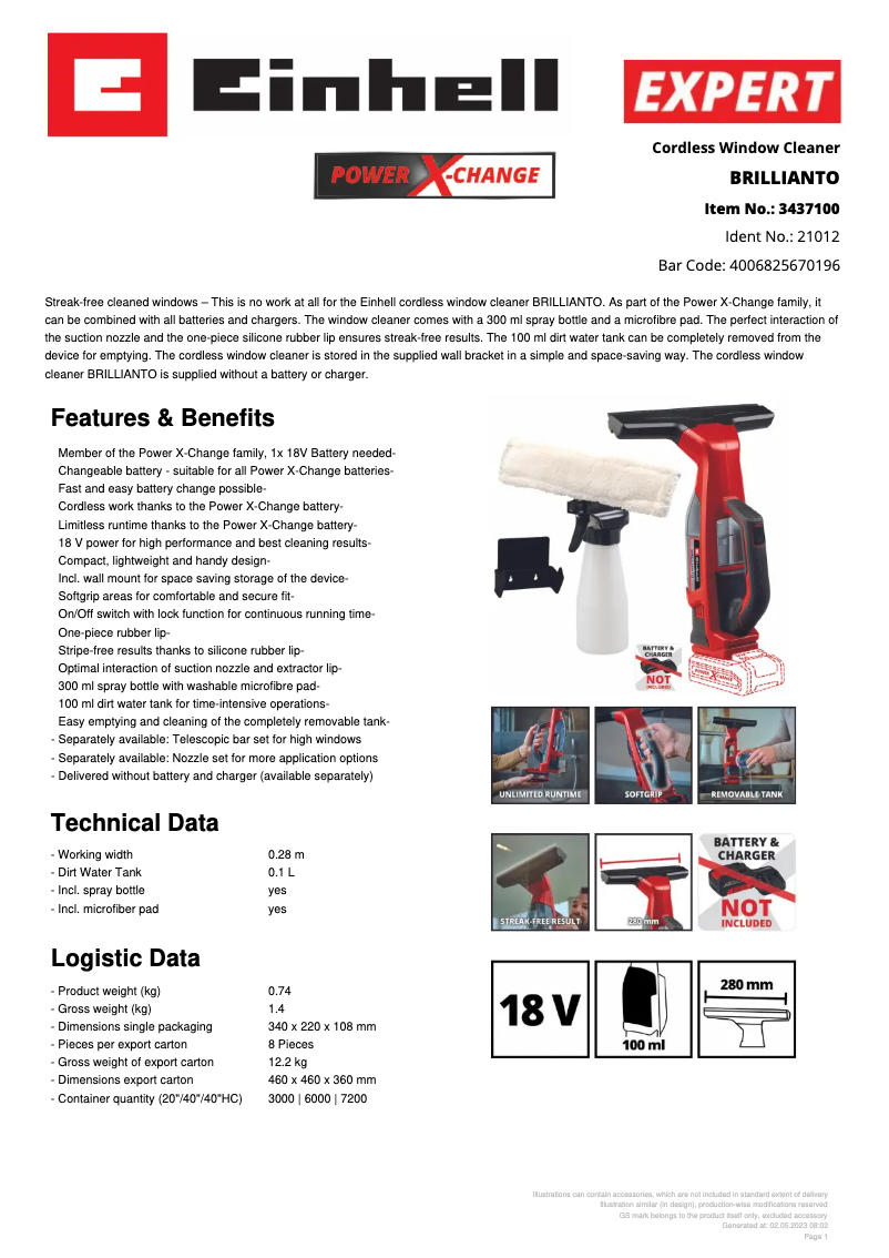 Page n°1 - Fiche technique Einhell BRILLIANTO