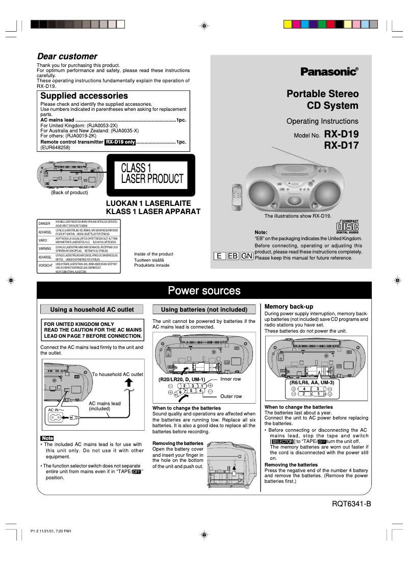 Image de la première page du manuel de l'appareil RX-D17