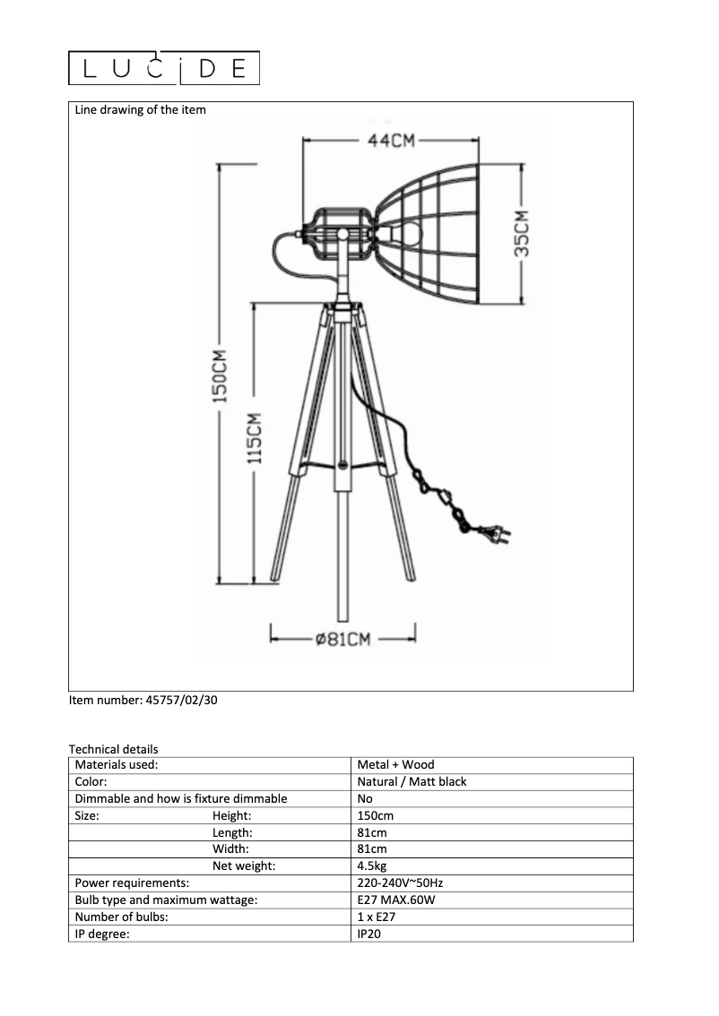 Page 1 de la notice Manuel utilisateur Lucide Joshua xl 45757/02/30