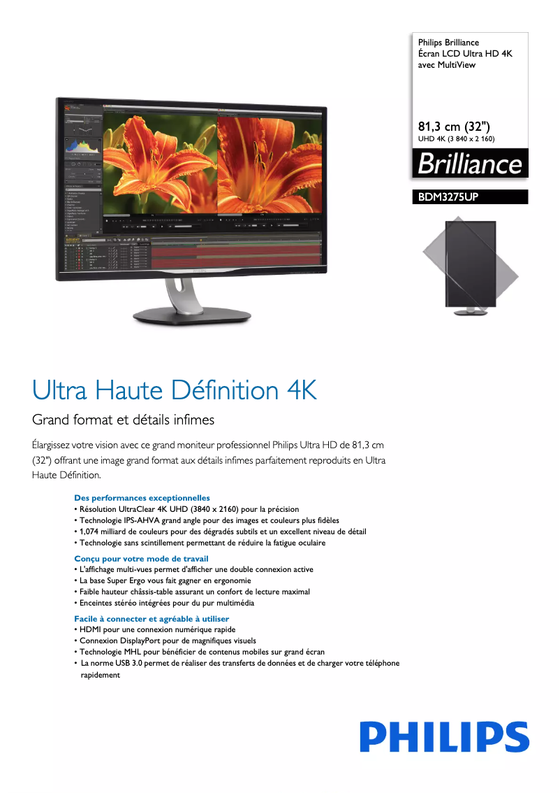 Page 1 de la notice Fiche technique Philips BDM3275UP