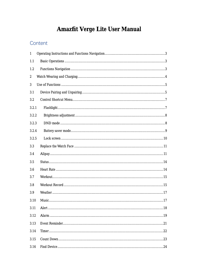 Image de la première page du manuel de l'appareil Verge Lite