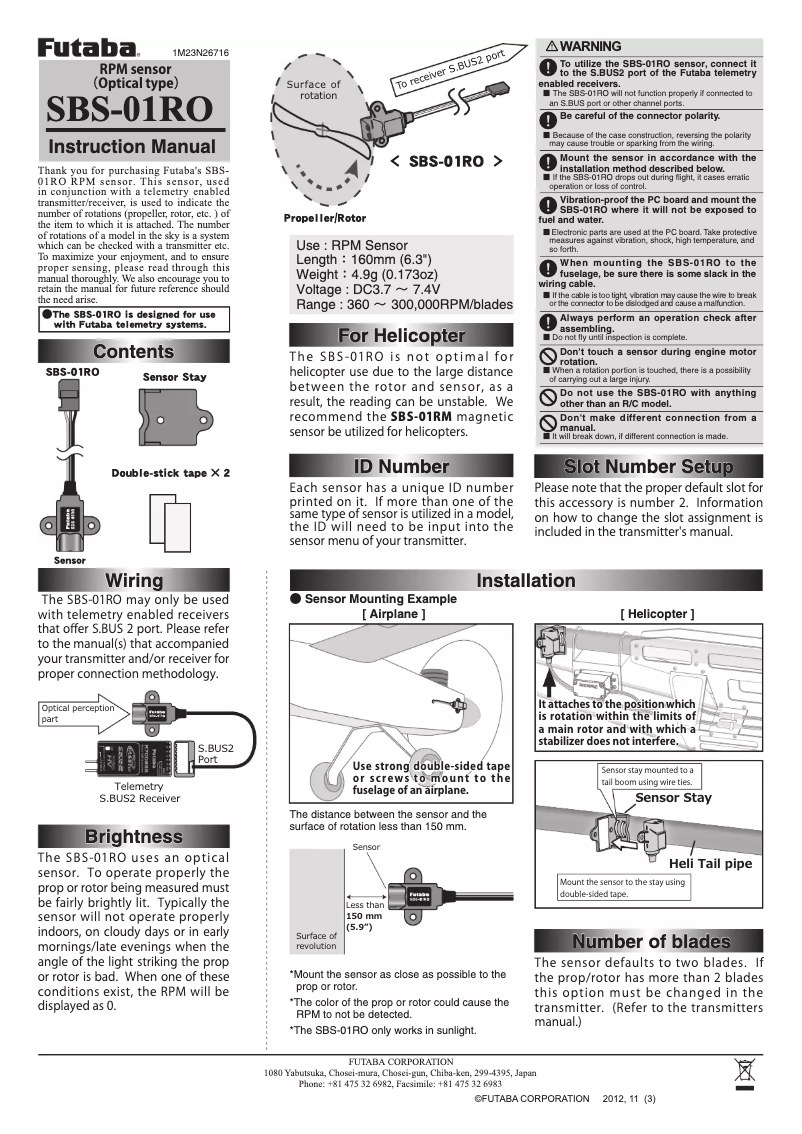 Page 1 de la notice Manuel utilisateur Futaba SBS-01RO