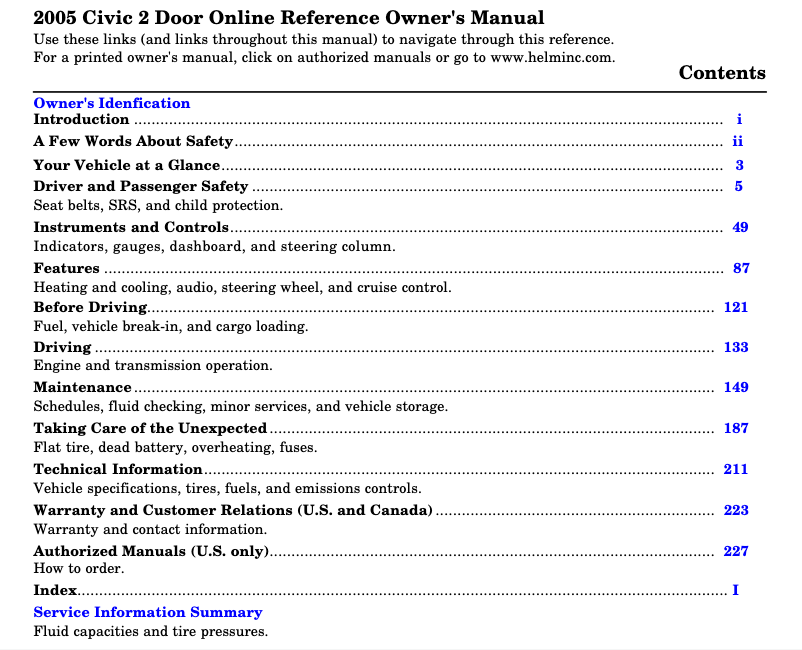 Página 1 del manual Manual de usuario Honda Civic Sedan (2005)