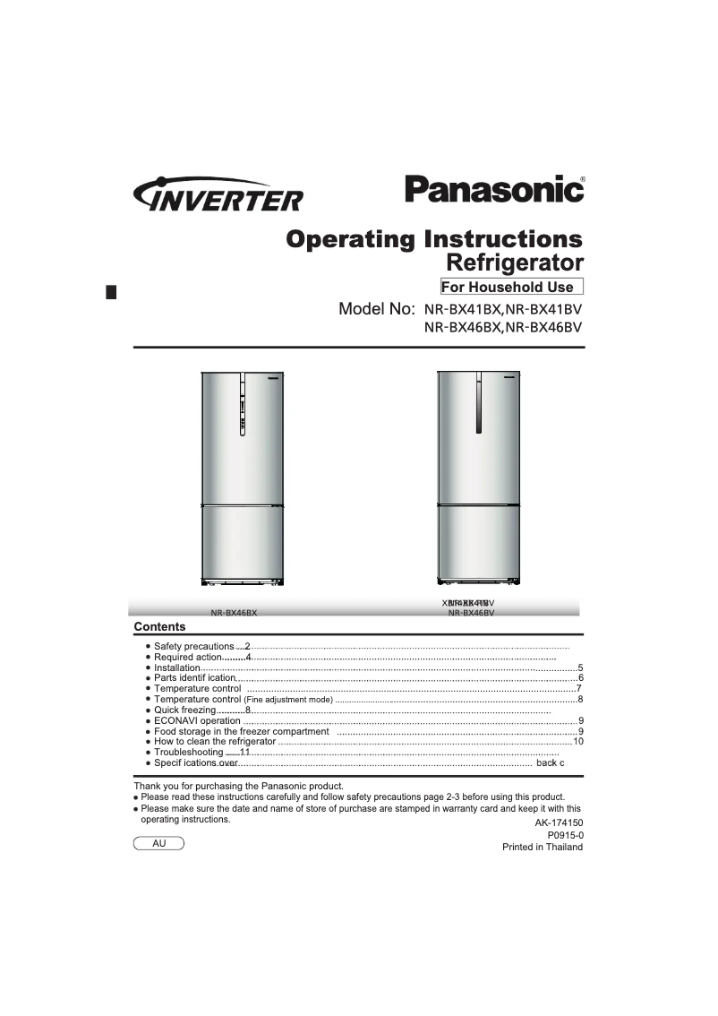 Page 1 de la notice Manuel utilisateur Panasonic NR-BX41BX